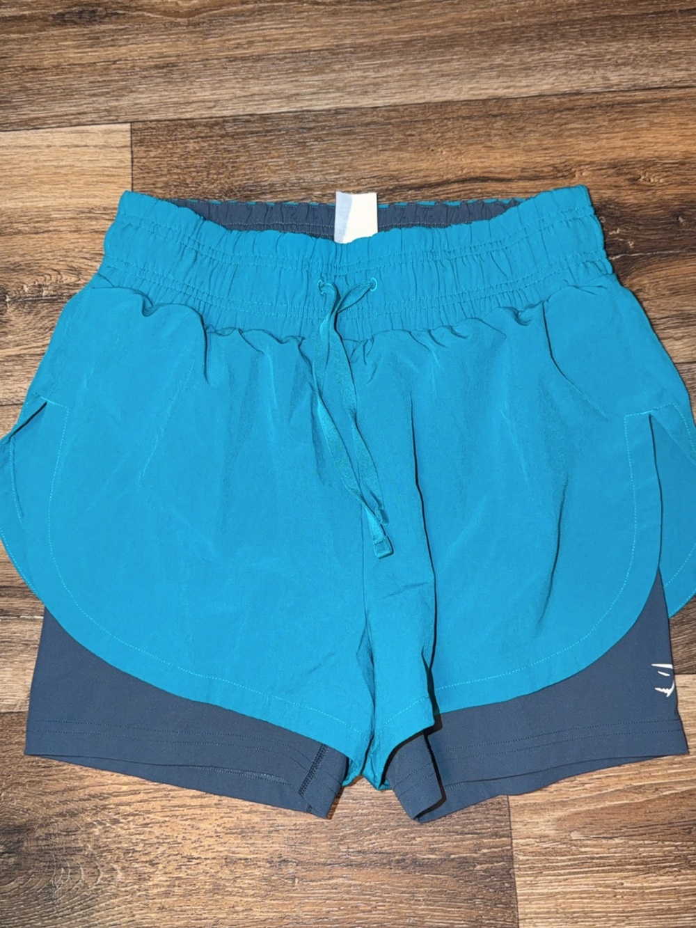 Gymshark Teal Layered Workout Shorts with Navy Liner